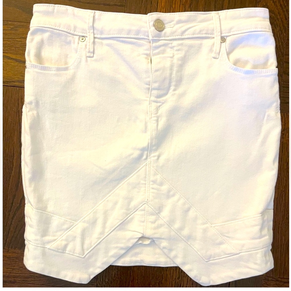 RTA white mini jeans skirt